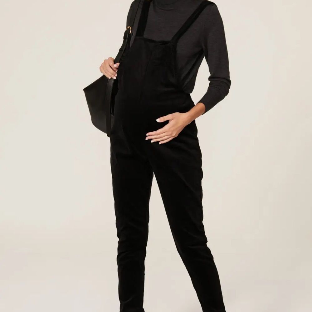 Stowaway Corduroy Maternity Black Overalls
